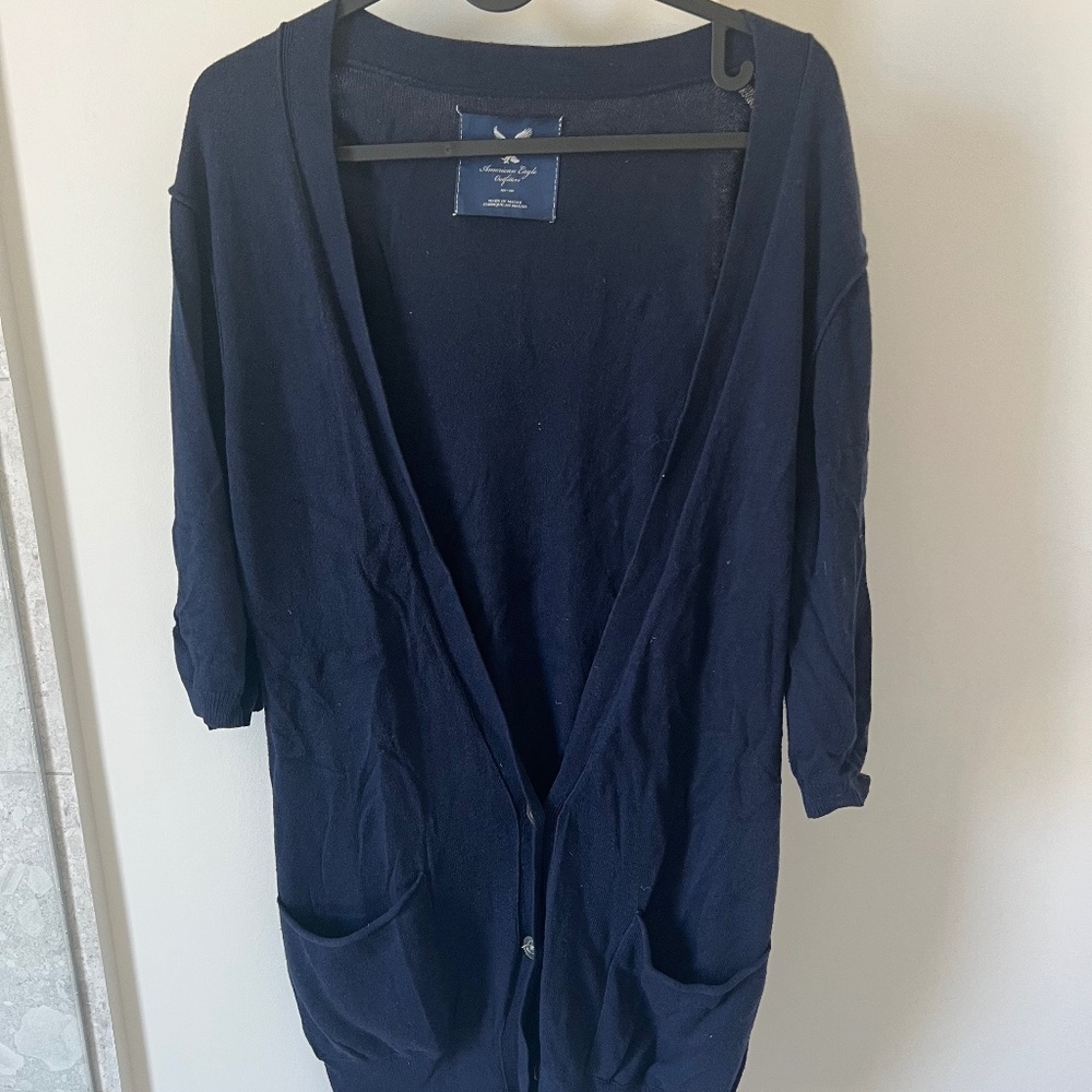 AMERICAN EAGLE Navy Blue 3/4 Sleeve Knit Button Down Cardigan